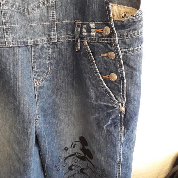 RARE Find! Disney Mickey Mouse Graphic Short Denim Overalls - Picture 3 of 11